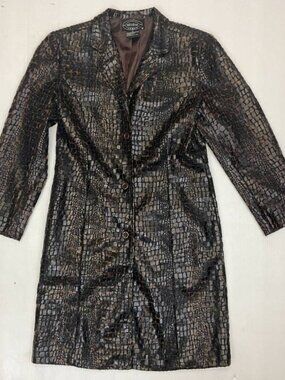 Vintage SELENE Sport Brown/Black Faux Alligator Womens Long Jacket Sizec Med.